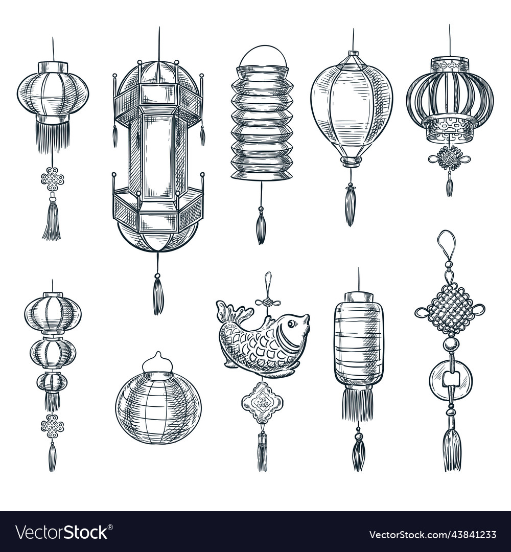 Chinese lantern sketch Royalty Free Vector Image