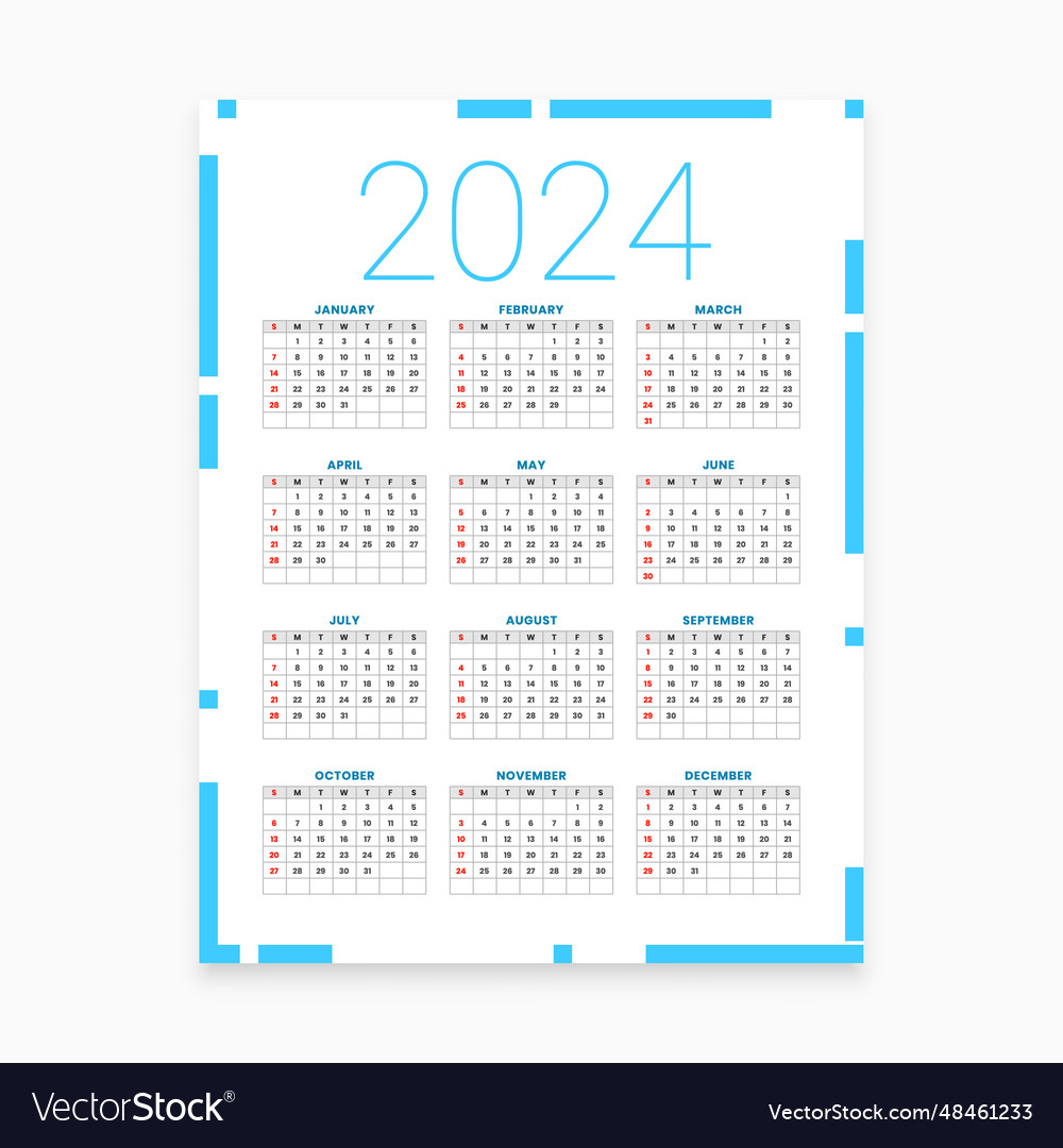 Creative 2024 New Year Calendar Layout Organize Vector Image