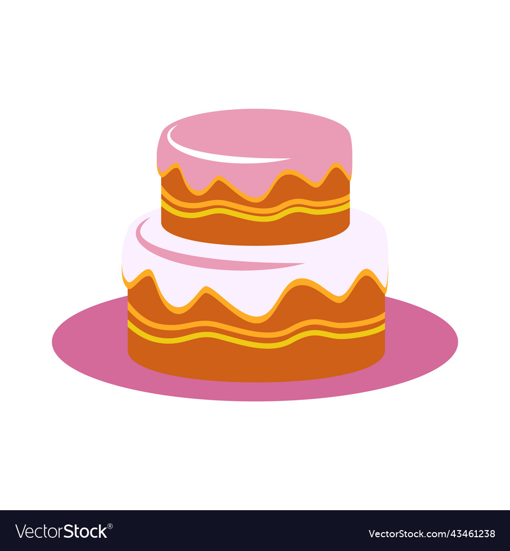 Cake with icing on tray semi flat color object Vector Image