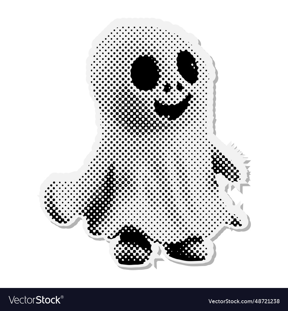 Cute White Sheet Ghost Halloween Halftone Mixed Vector Image