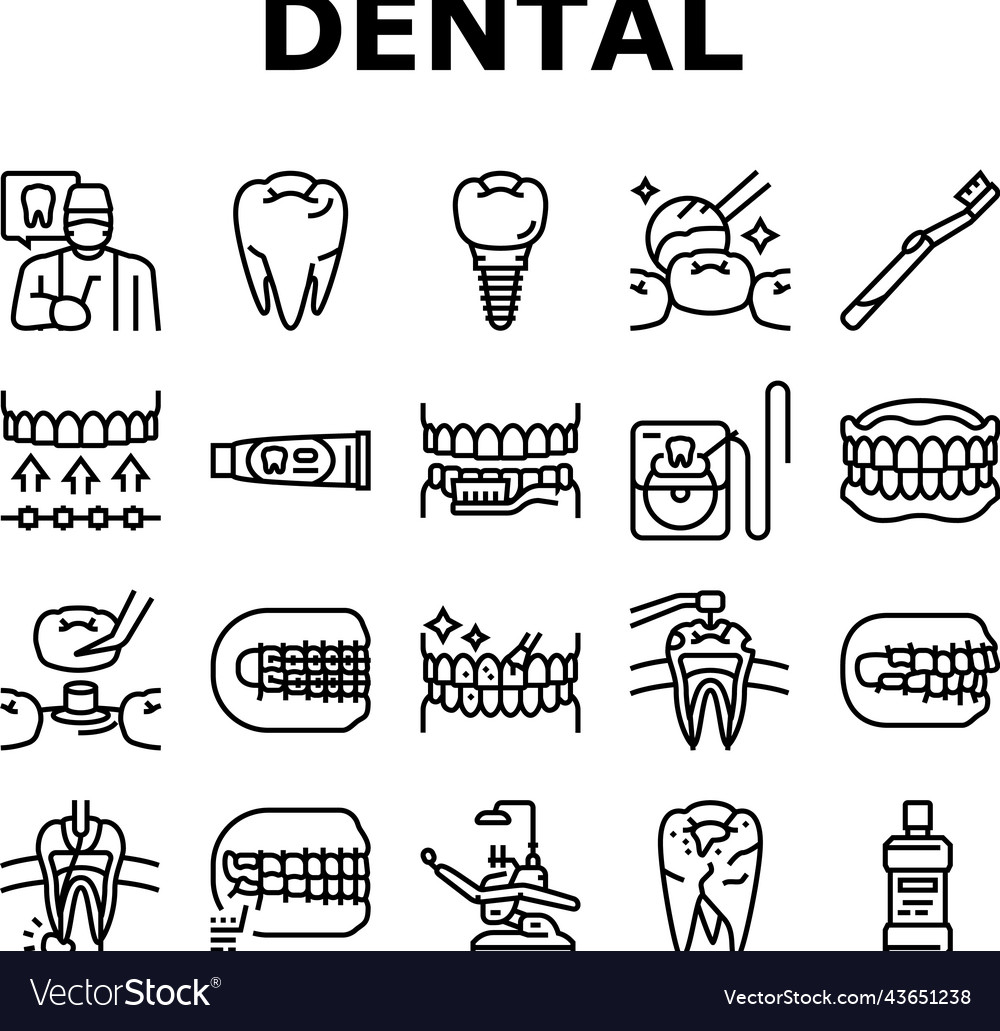 Dental Care Dentist Tooth Implant Icons Set Vector Image 7840