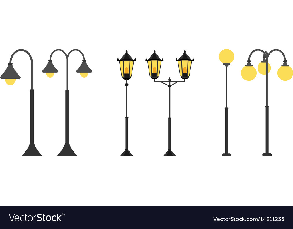 Set Flat Streetlights City Lamps Are Isolated On Set Flat Streetlights City Lamps Are Isolated On