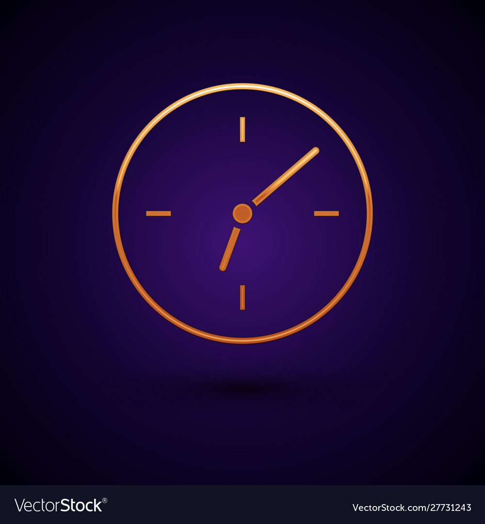 Gold clock icon isolated on dark blue background Vector Image