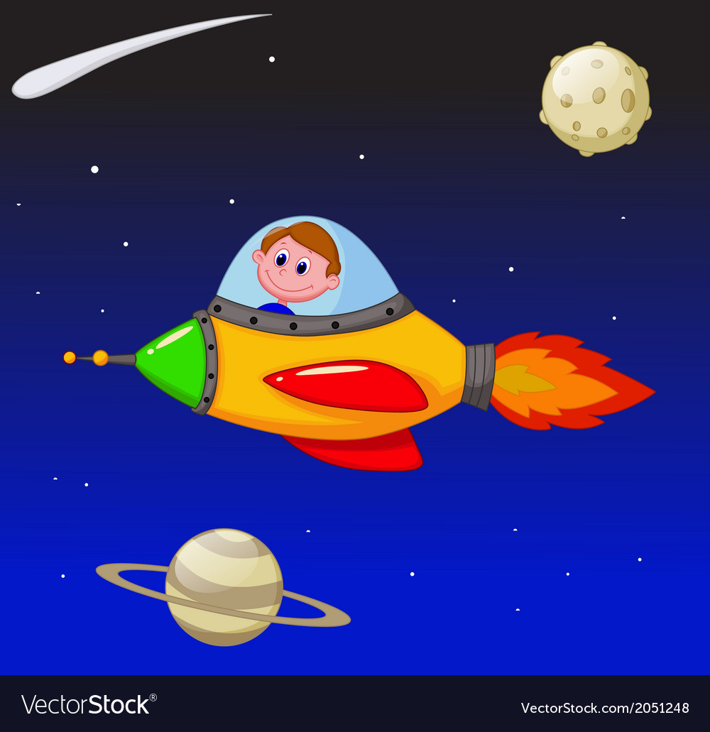 Cartoon boy astronaut in spaceship Royalty Free Vector Image