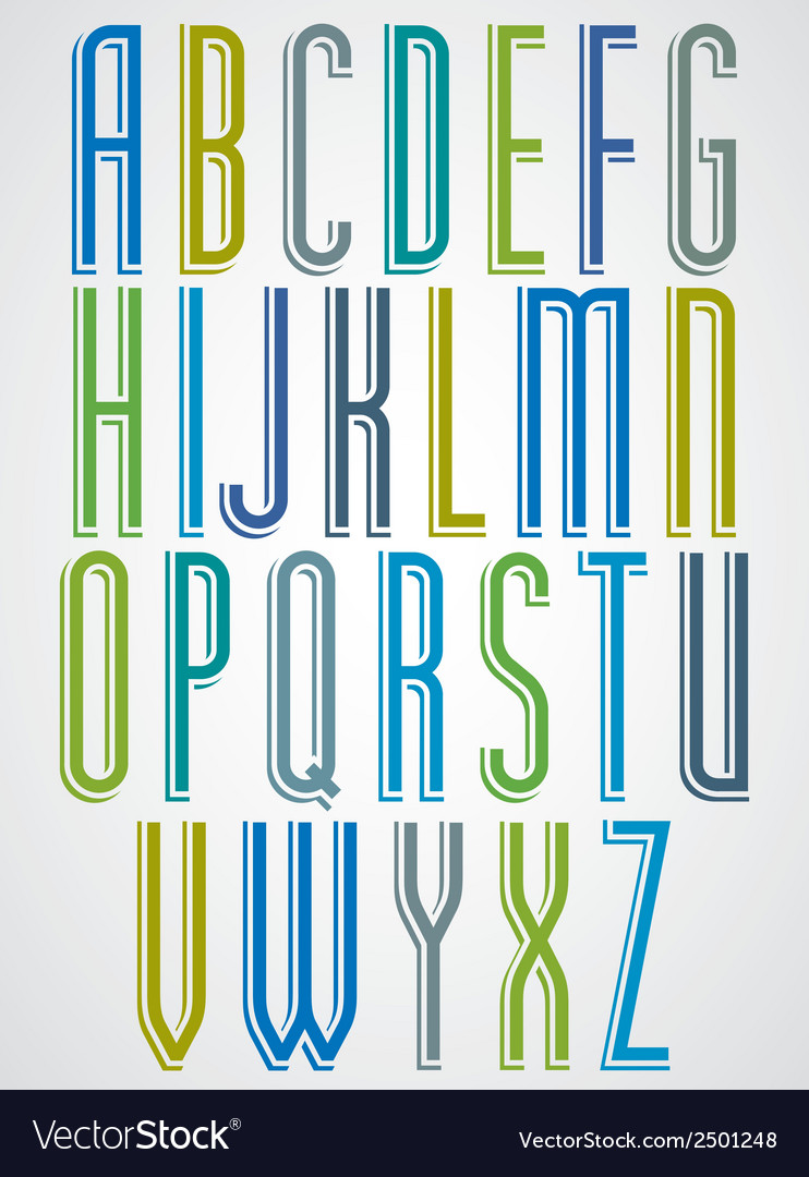 Colorful animated narrow font comic upper case Vector Image