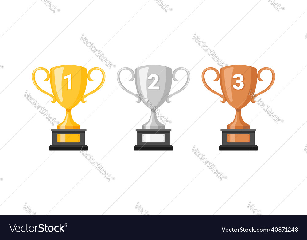 Gold silver bronze trophy cups game winner prize Vector Image Gold silver bronze trophy cups game winner prize Vector Image