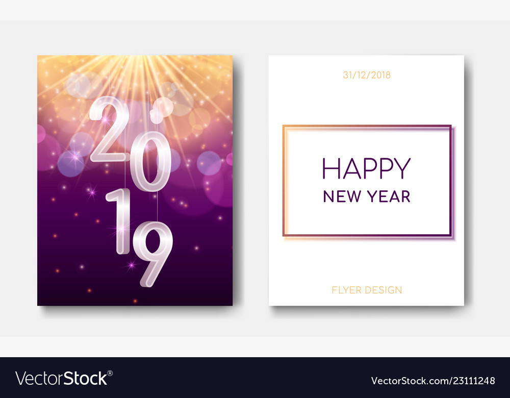Happy New Year Night Flyers Banner With Silver 3d Vector Image
