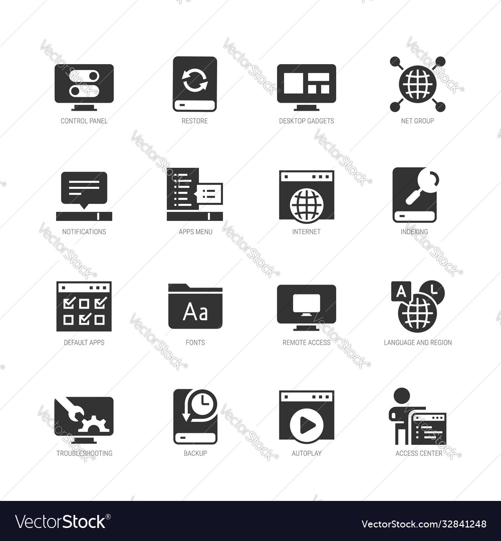 Operating system icon set in glyph style Vector Image