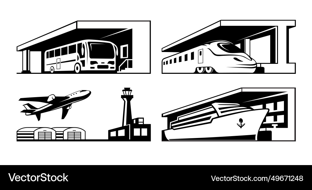 Stations public transport bus train airplane Vector Image