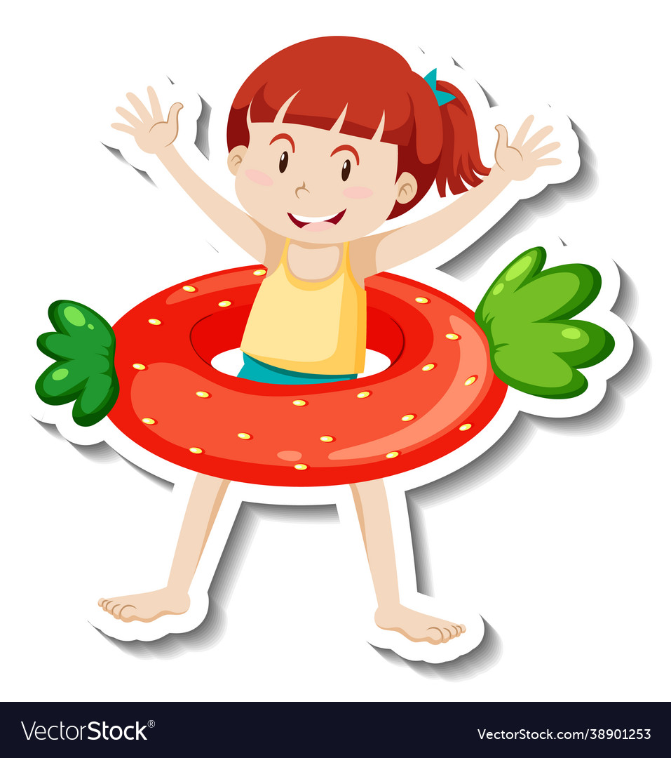 A sticker template girl with strawberry Royalty Free Vector