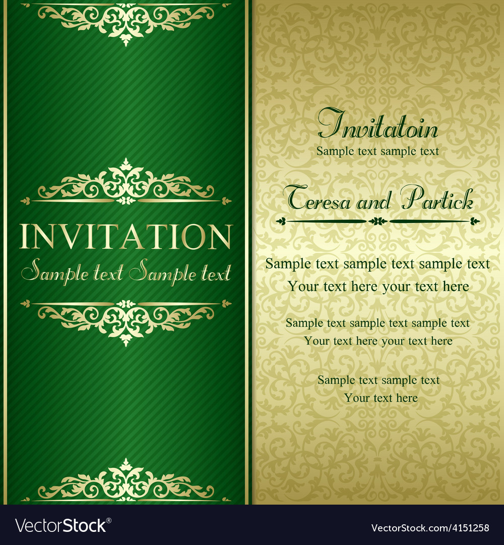 Baroque invitation gold and green Royalty Free Vector Image