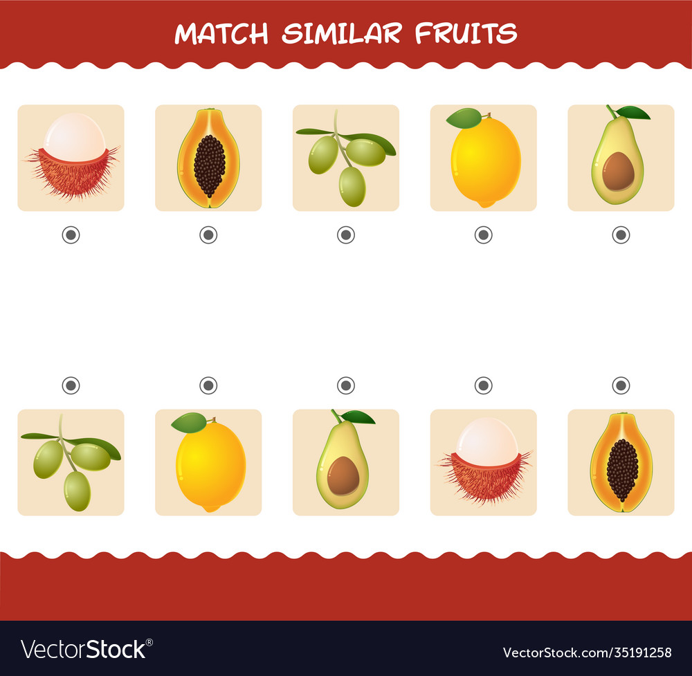 Match similar cartoon fruits matching game Vector Image