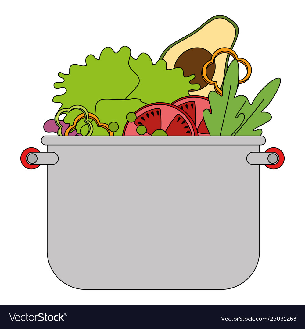 Vegetables cooking in kitchen pot Royalty Free Vector Image