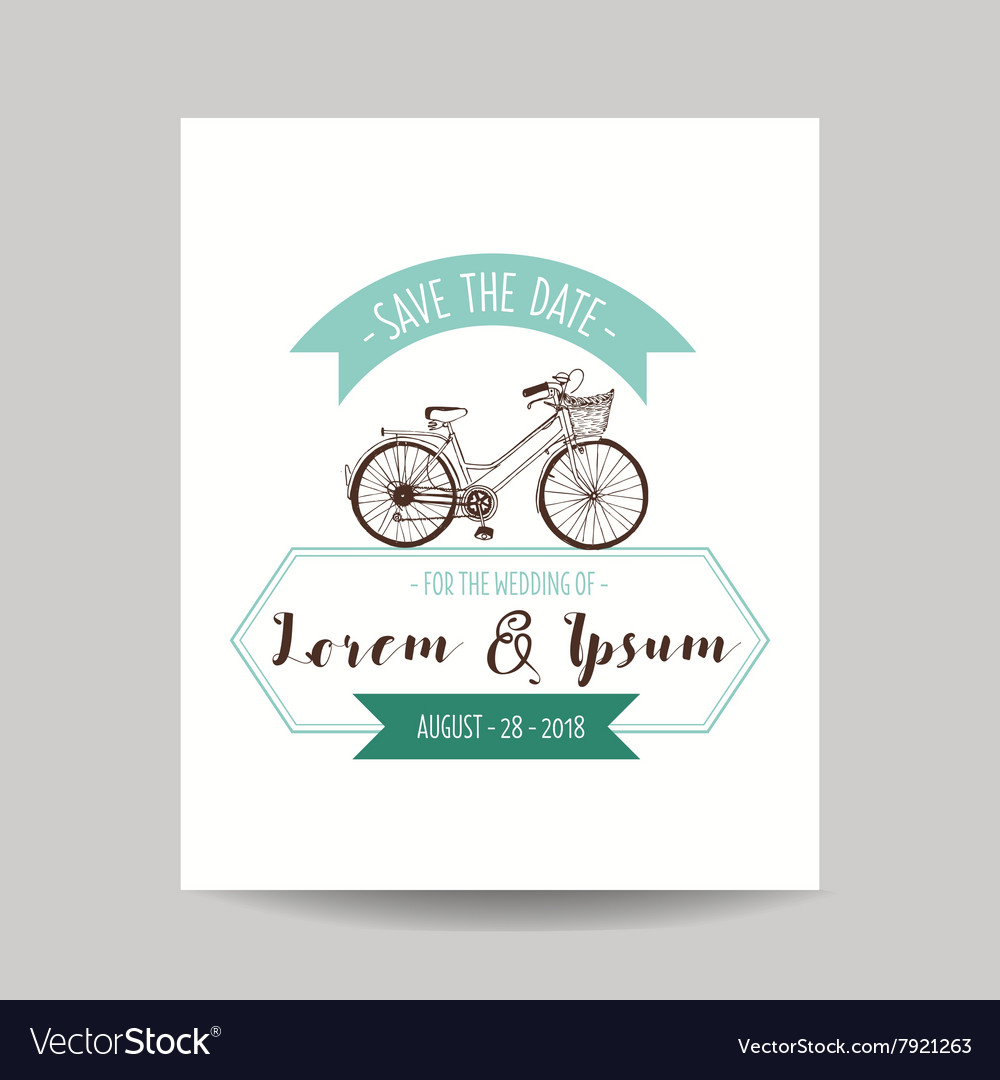 Wedding invitation card - save date - bicycle Vector Image