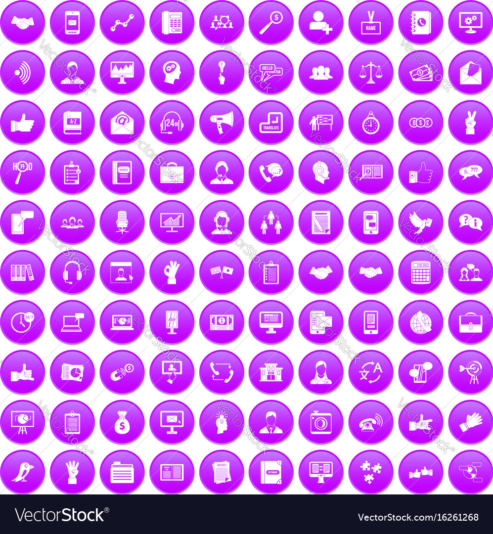 100 dialog icons set purple Royalty Free Vector Image