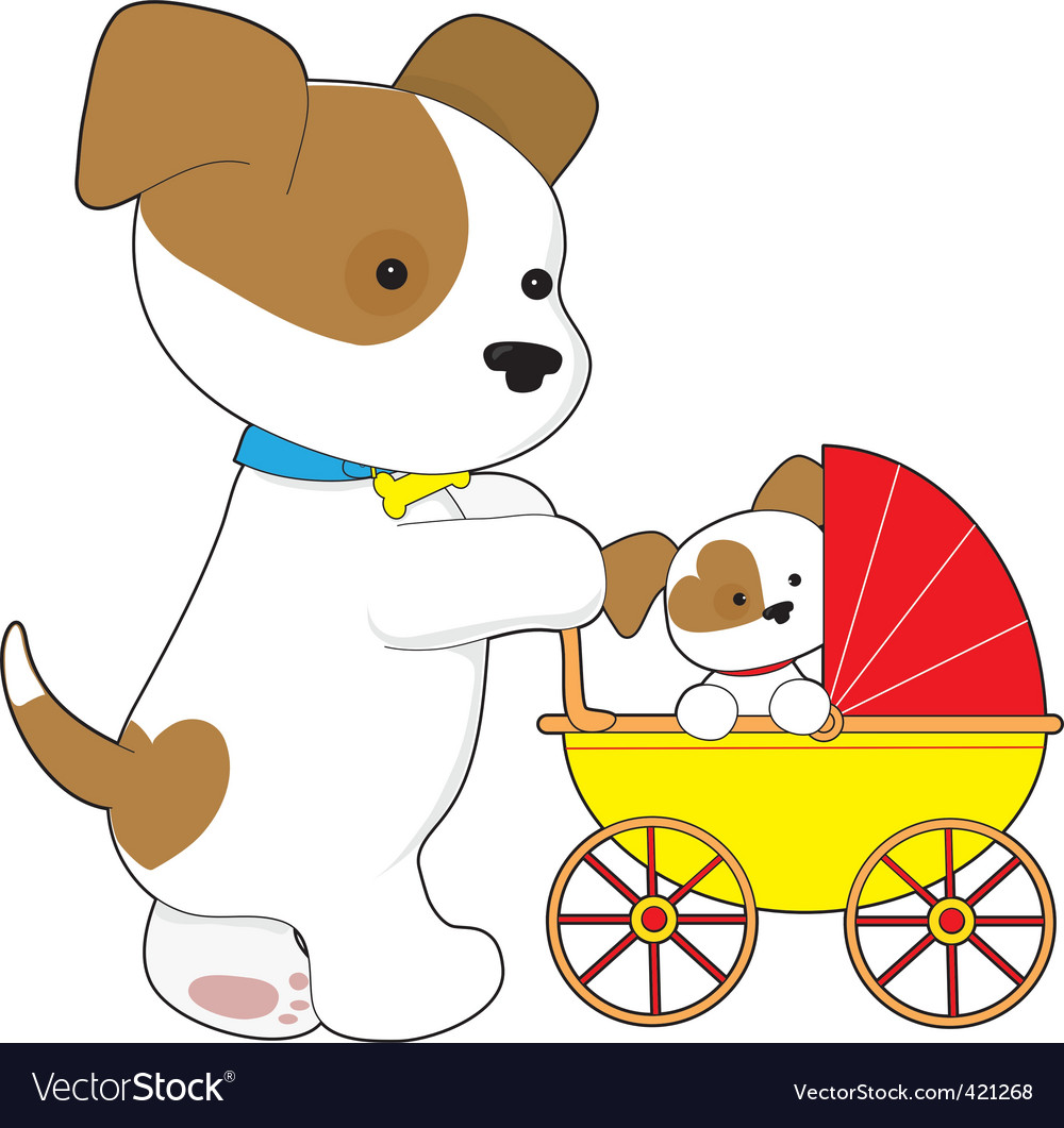 Cute puppy baby carriage Royalty Free Vector Image