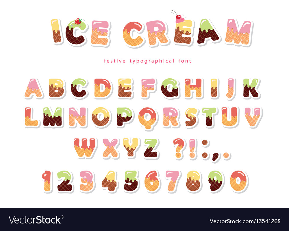 Ice cream font cute wafer letters and numbers can Vector Image