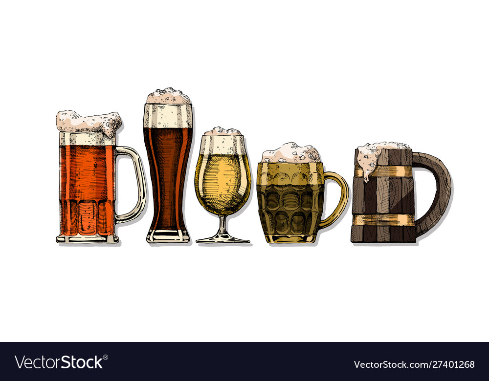 Set beer glasses Royalty Free Vector Image - VectorStock