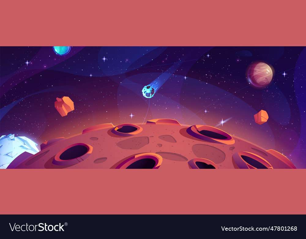 Space background with planet stars and meteor Vector Image