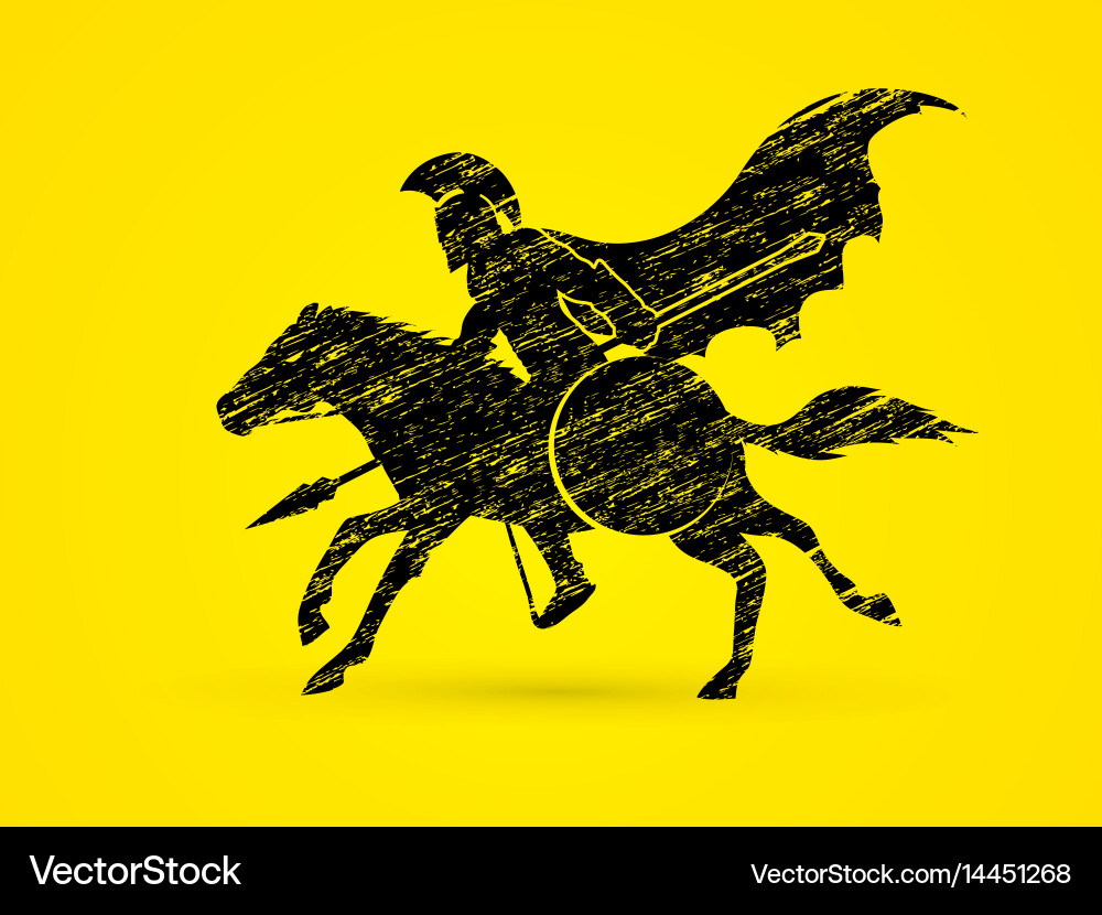Spartan warrior riding horse with spear and shield