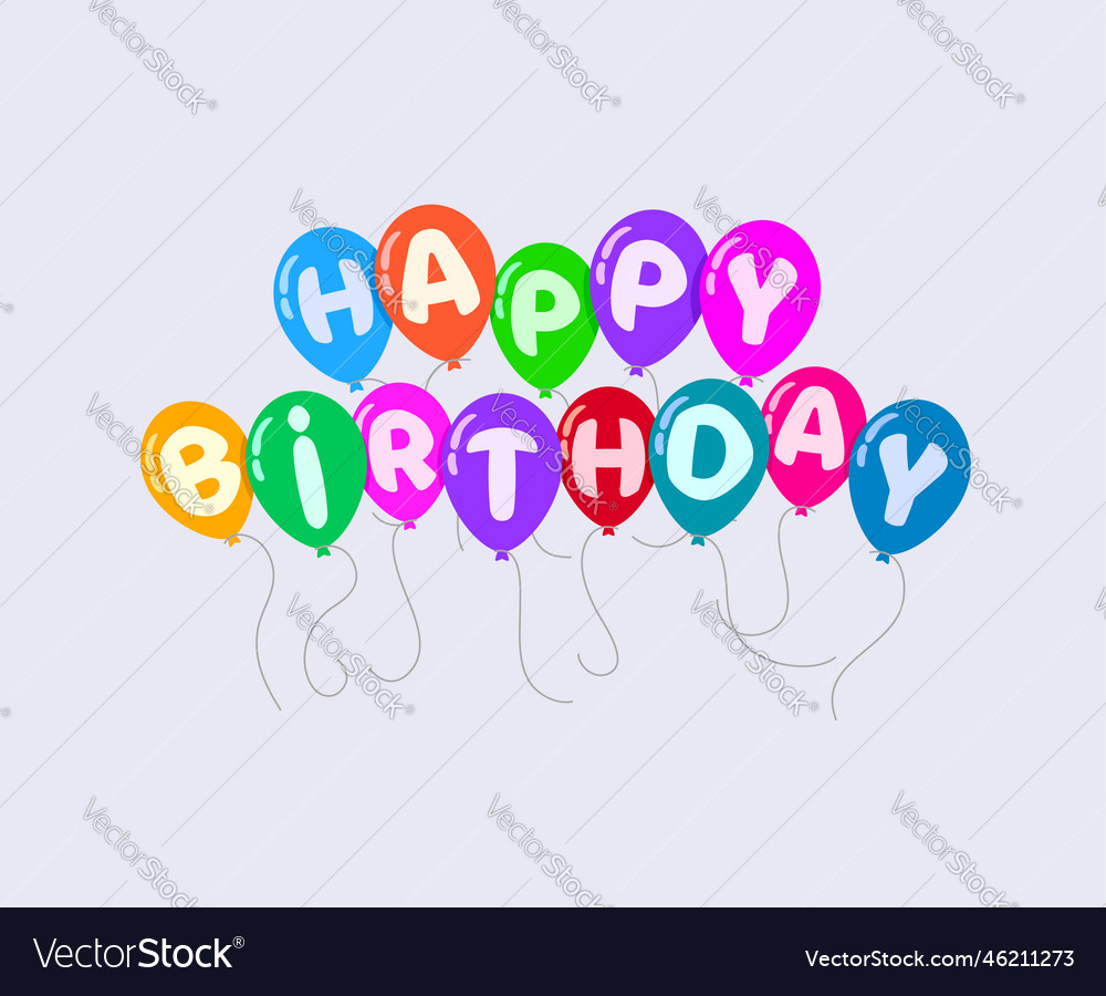 Colorful balloons and happy birthday text Vector Image