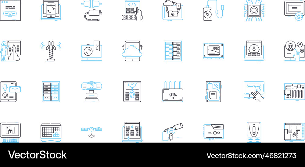Digital intelligence linear icons set analytics Vector Image