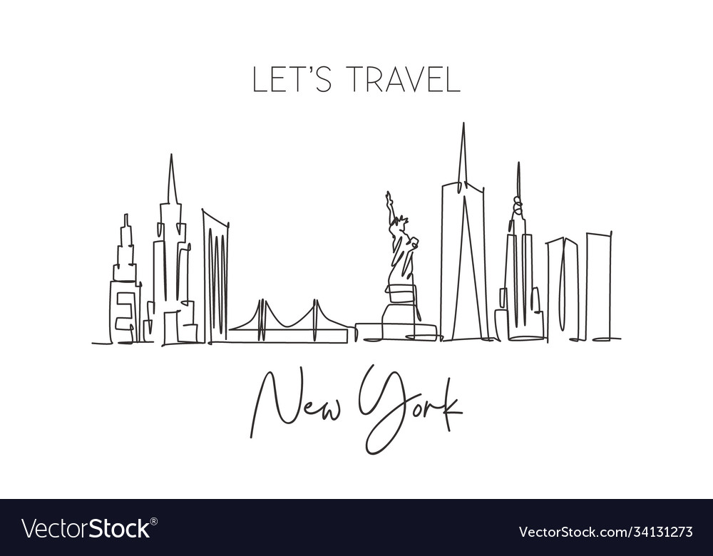 One single line drawing New York city skyline United States Historical  town landscape in world Best holiday destination poster Editable stroke  trendy continuous line draw design vector illustration 4987991 Vector Art at