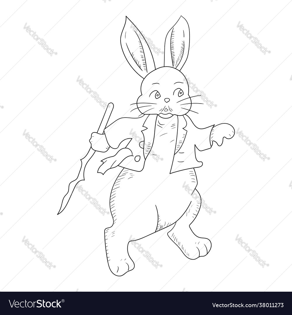 Outline cute magician cartoon rabbit Royalty Free Vector Outline cute magician cartoon rabbit Royalty Free Vector