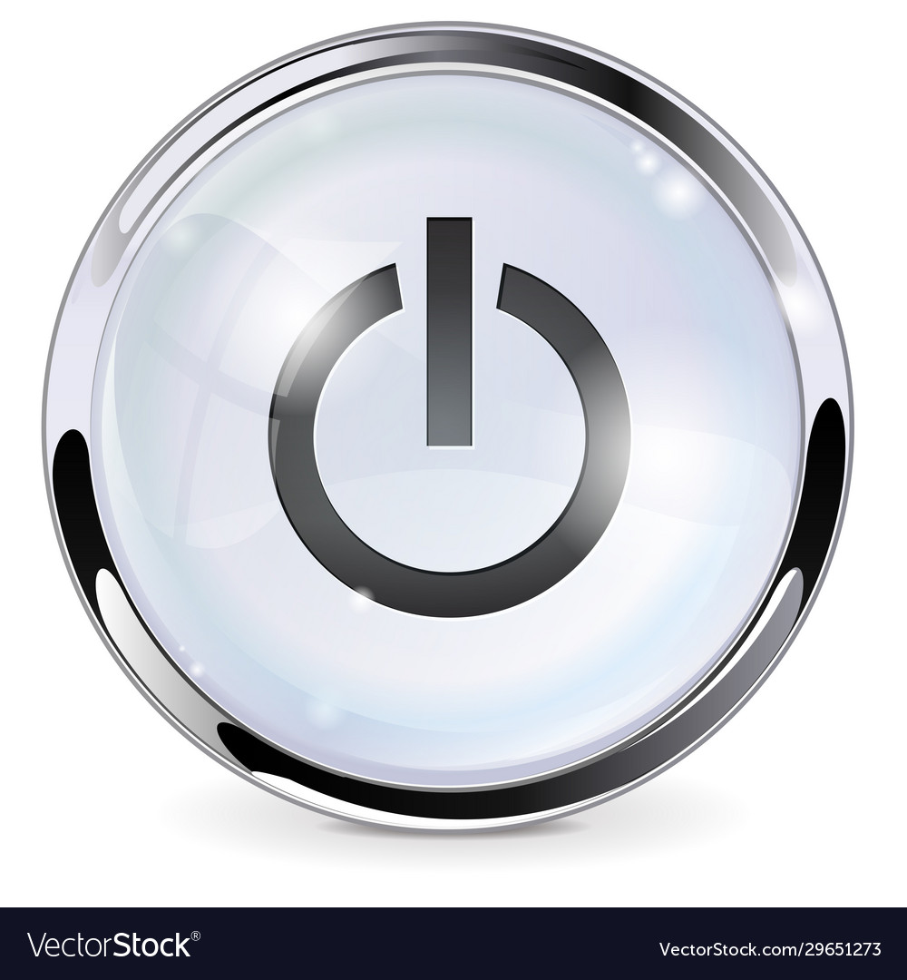 Power button white glass with chrome frame Vector Image