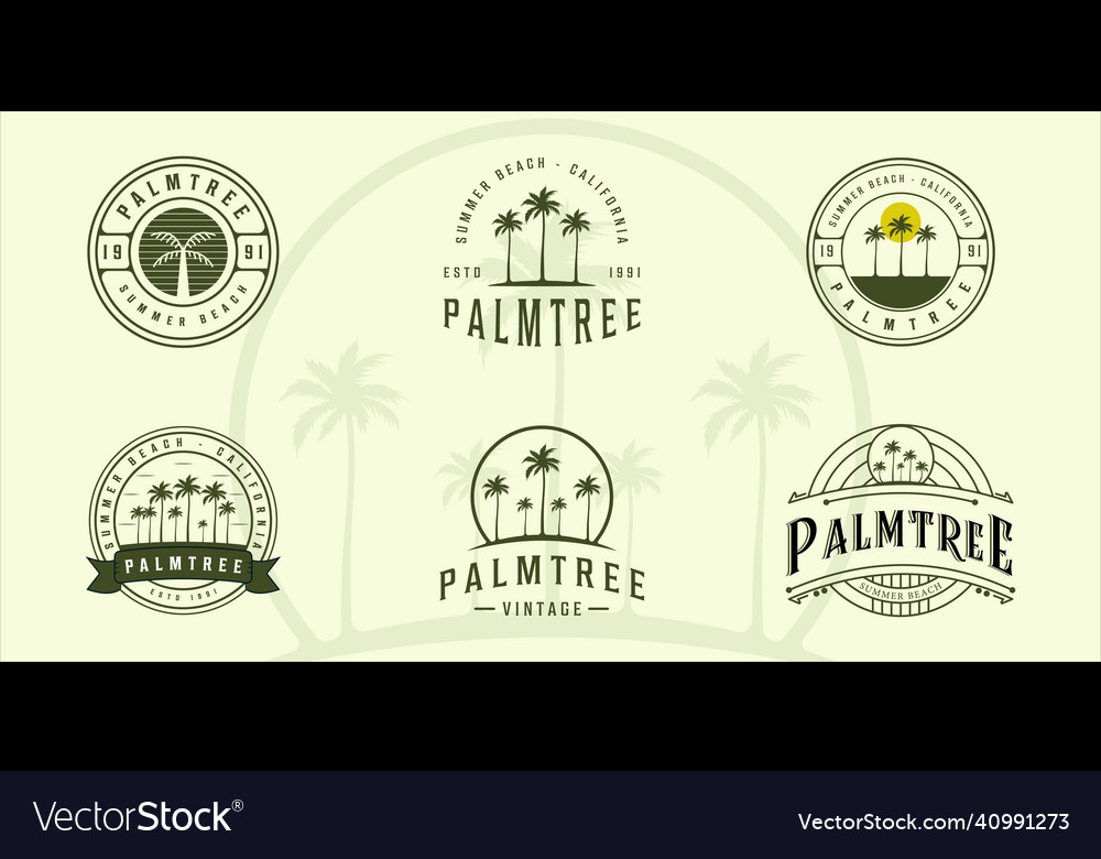 Set of palm tree vintage logo template icon Vector Image