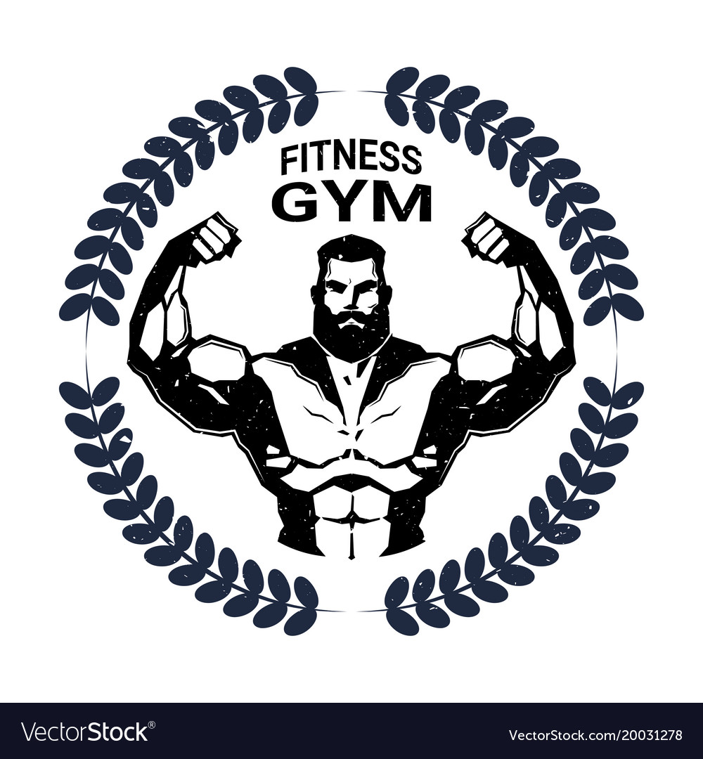 Fitness Gym Emblem With Strong Athletic Man Vector Image