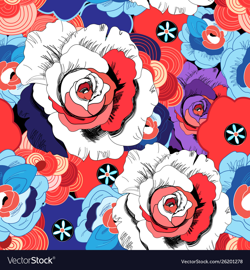 Floral bright pattern roses and other flowers vector image Floral bright pattern roses and other flowers