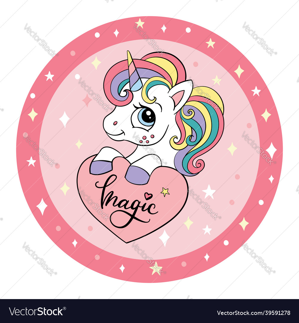 Pretty unicorn with a heart circle pink Royalty Free Vector