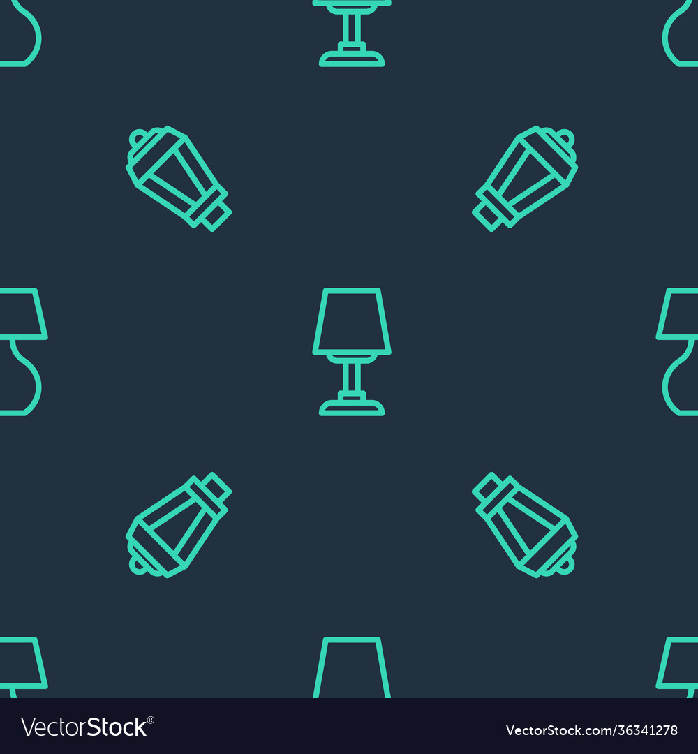 Set line table lamp garden light and on seamless Vector Image