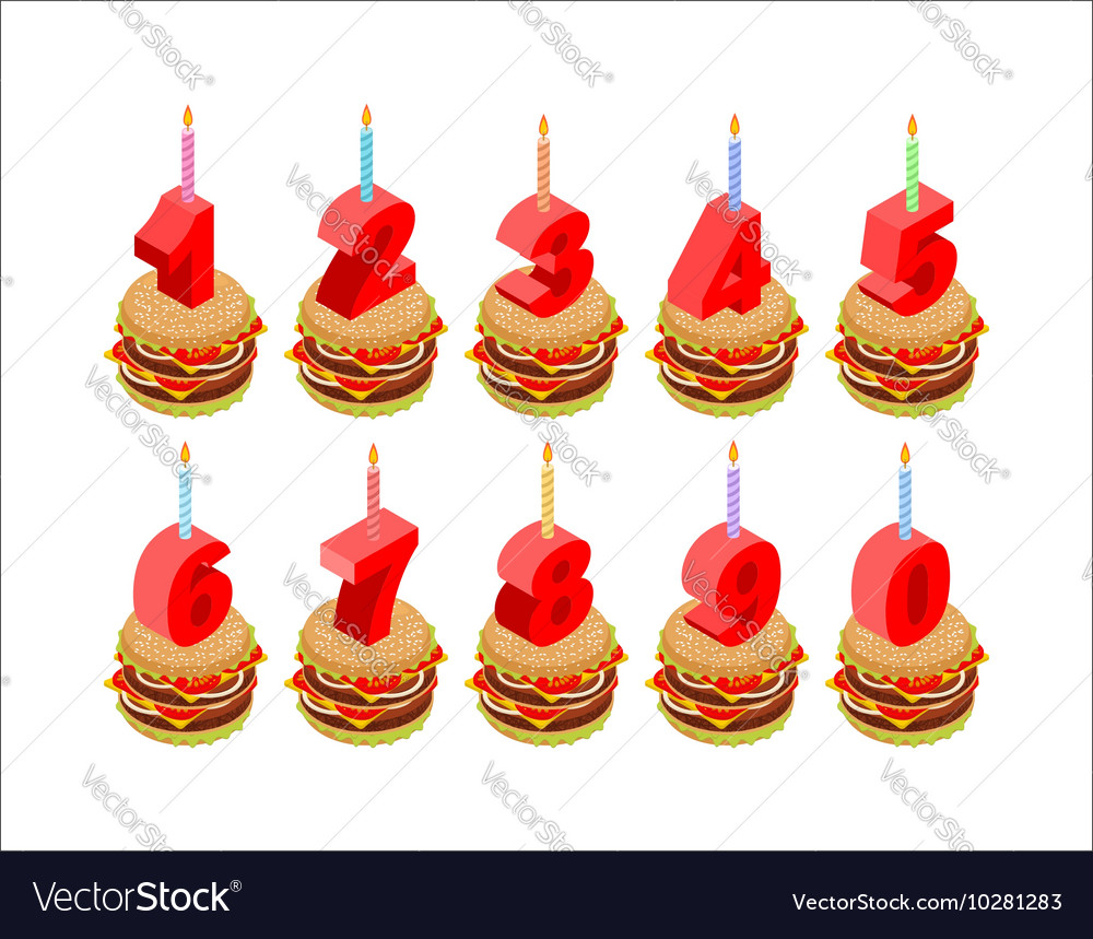 Burger And Birthday Candles Numbers Set Holiday Vector Image