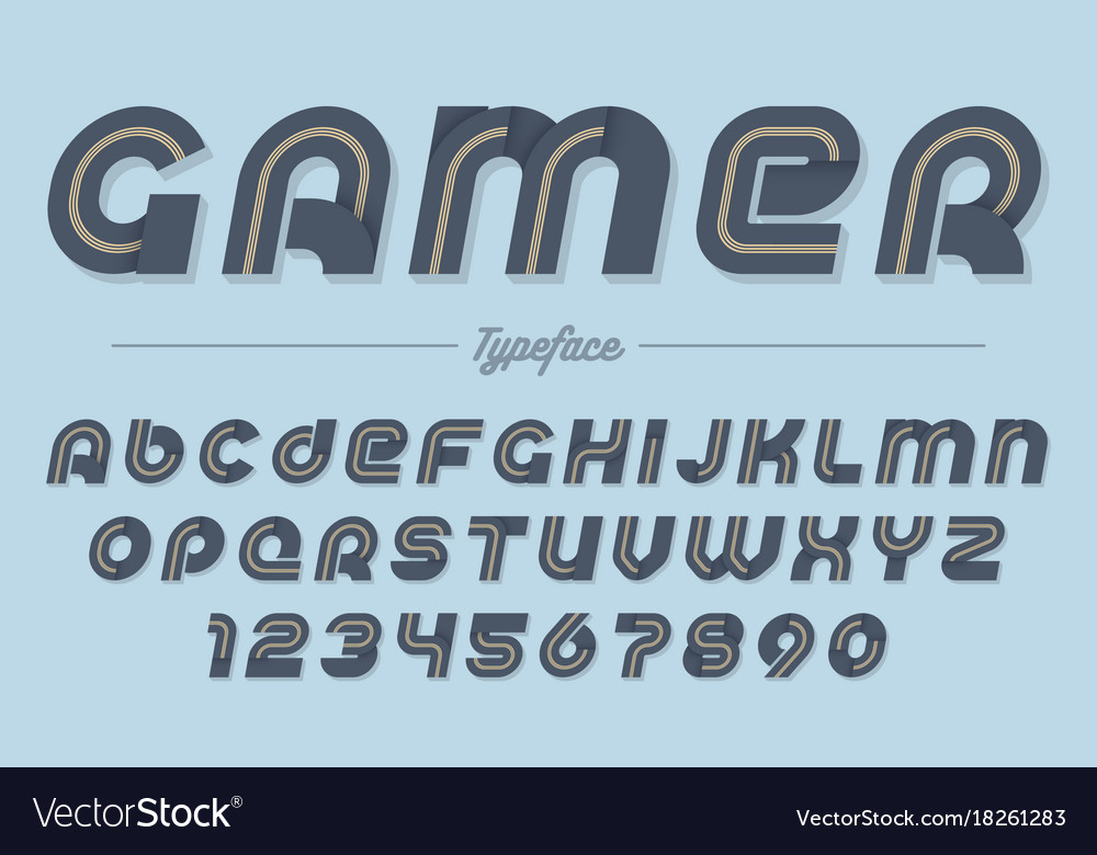 Gamer Decorative Italic Font Design Royalty Free Vector