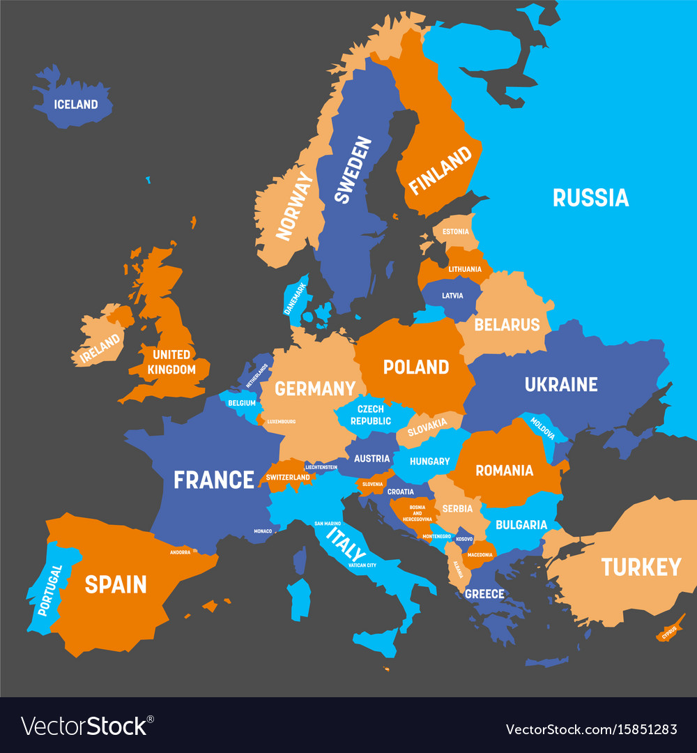 Political Map Of Europe Continent In Four Colors Vector Image - Gambaran