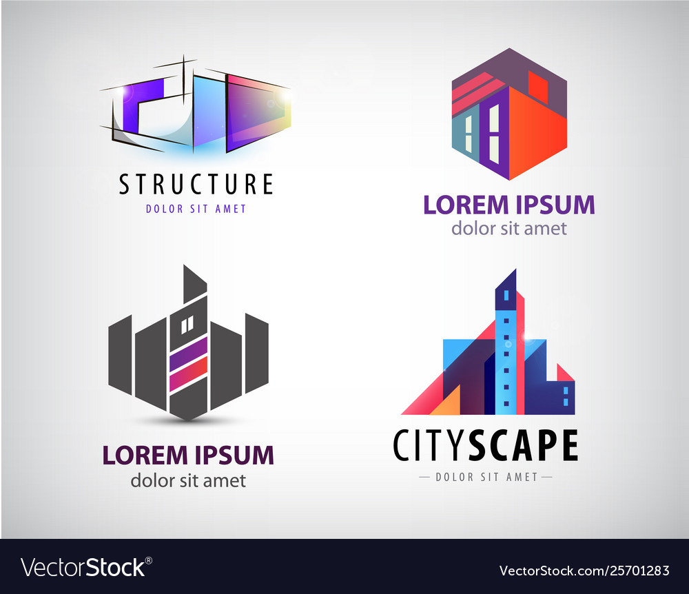 Set multicolored real estate logo Royalty Free Vector Image