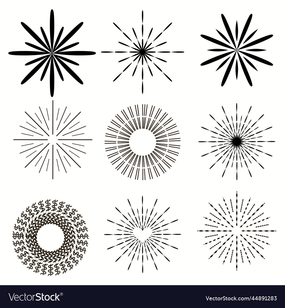 Set of black sun burst circle Royalty Free Vector Image