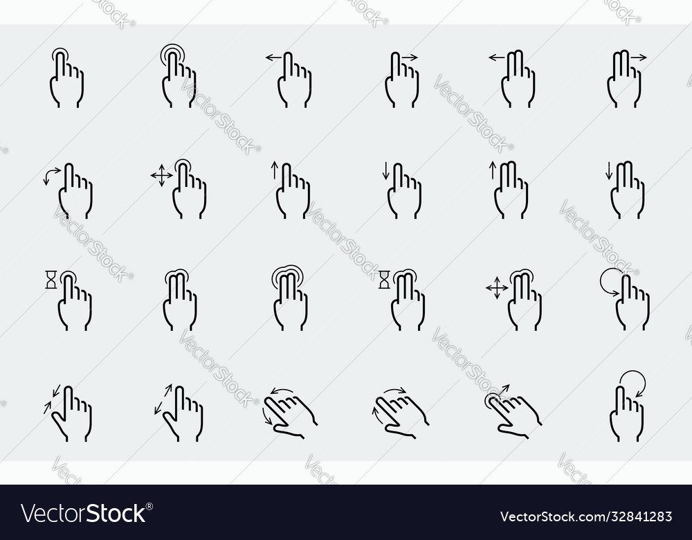 Touch screen gestures icons in thin line style Vector Image