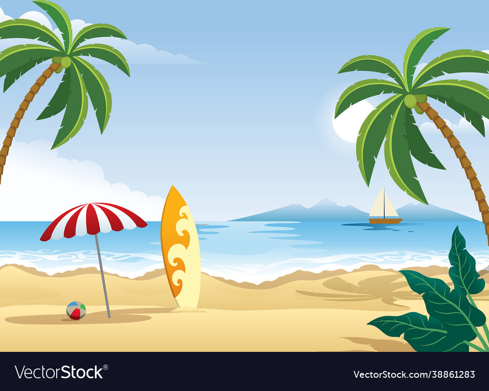 Tropical beach with white sand Royalty Free Vector Image