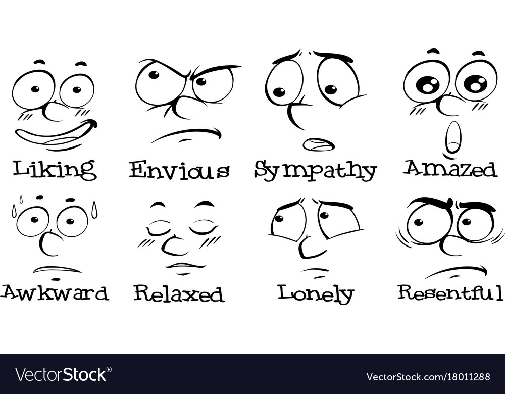 different-expressions-on-human-face-with-words-vector-image