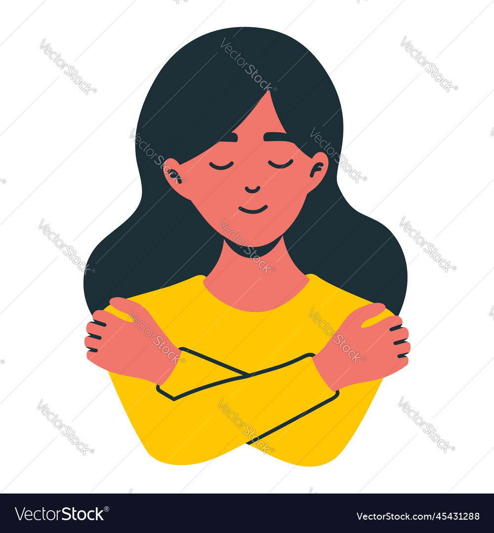 Girl hugging herself self care love yourself Vector Image