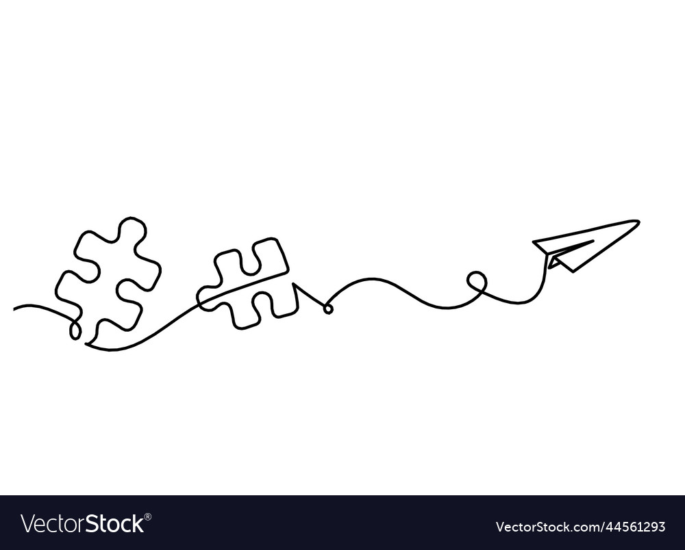 Abstract jigsaw puzzle with paper plane as line Vector Image