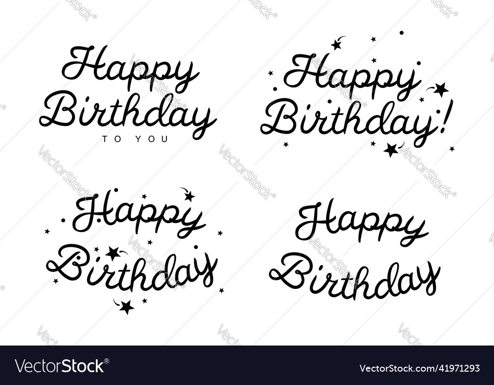 Collection of black and white happy birthday text Vector Image