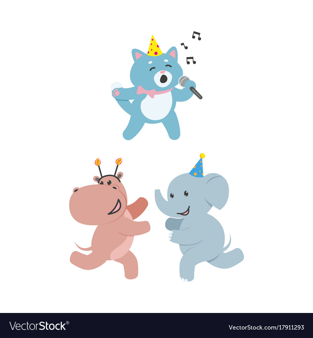 Flat animals party set isolated Royalty Free Vector Image