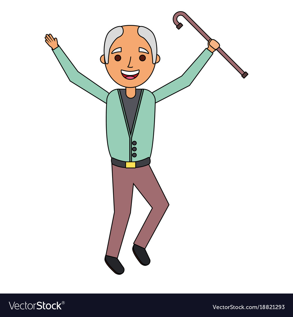 Old man happy grandfather hands up character Vector Image