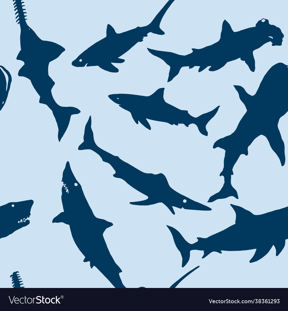 Shark silhouettes pattern Royalty Free Vector Image