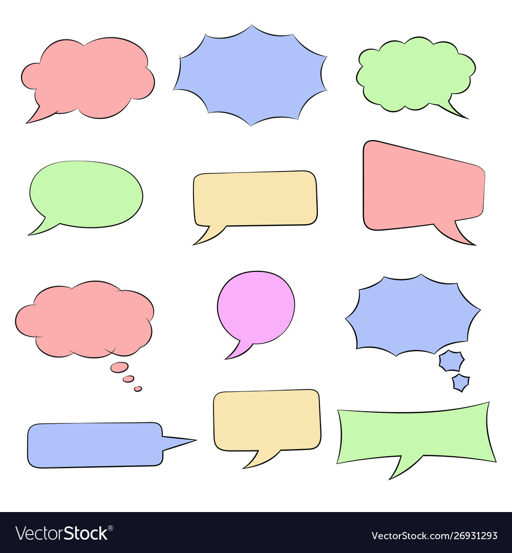 Speech bubbles set colored doodles