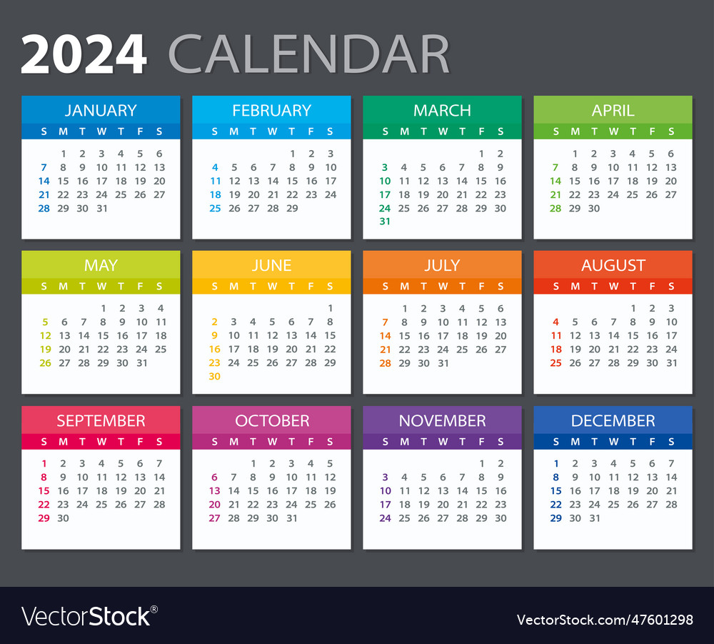 2024 Year Calendar Isolated On White Background Vector Image - Gambaran 0A9